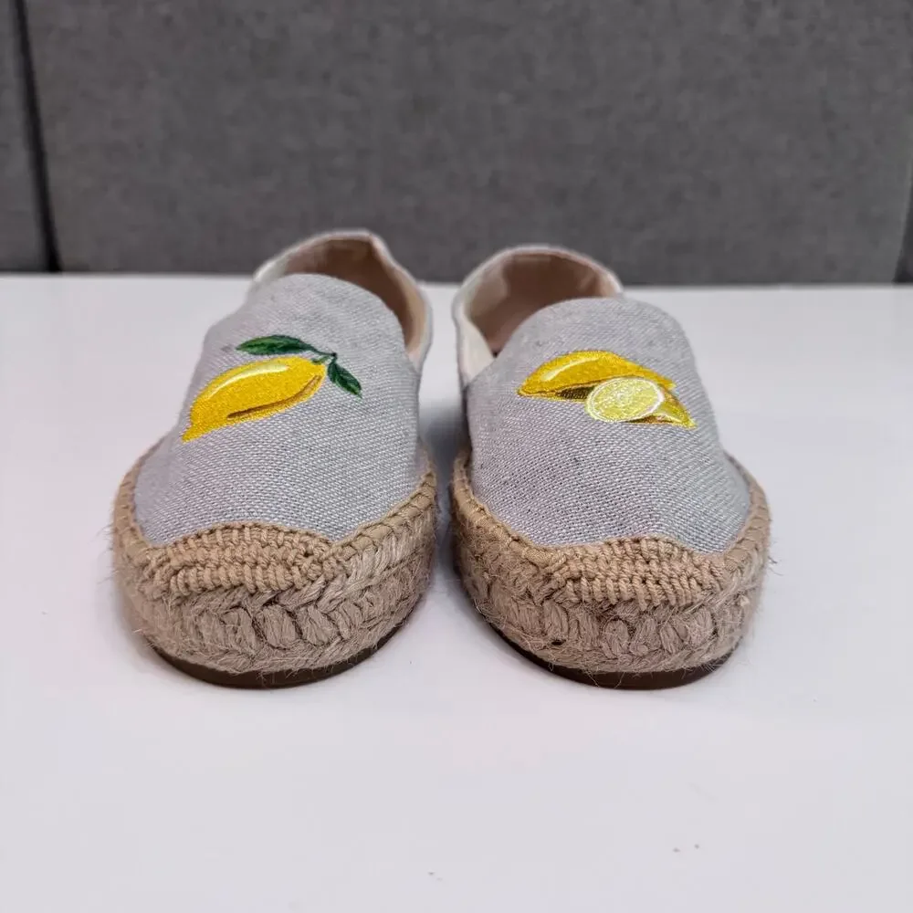 Soludos Shoes Womens US7 Blue Lemons Smocking Slipper Espadrille Loafer Beach
